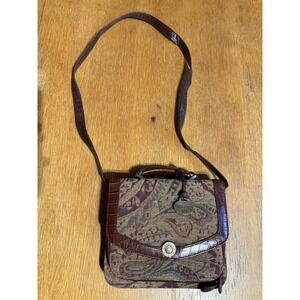 Vintage MaggiB Tapestry Crossbody Organizer Bag Brown Faux Leather Boho Paisley